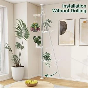 Hershii® Tension Pole Plant Shelving Unit - 1 Hook - 3 Trays - photo 5
