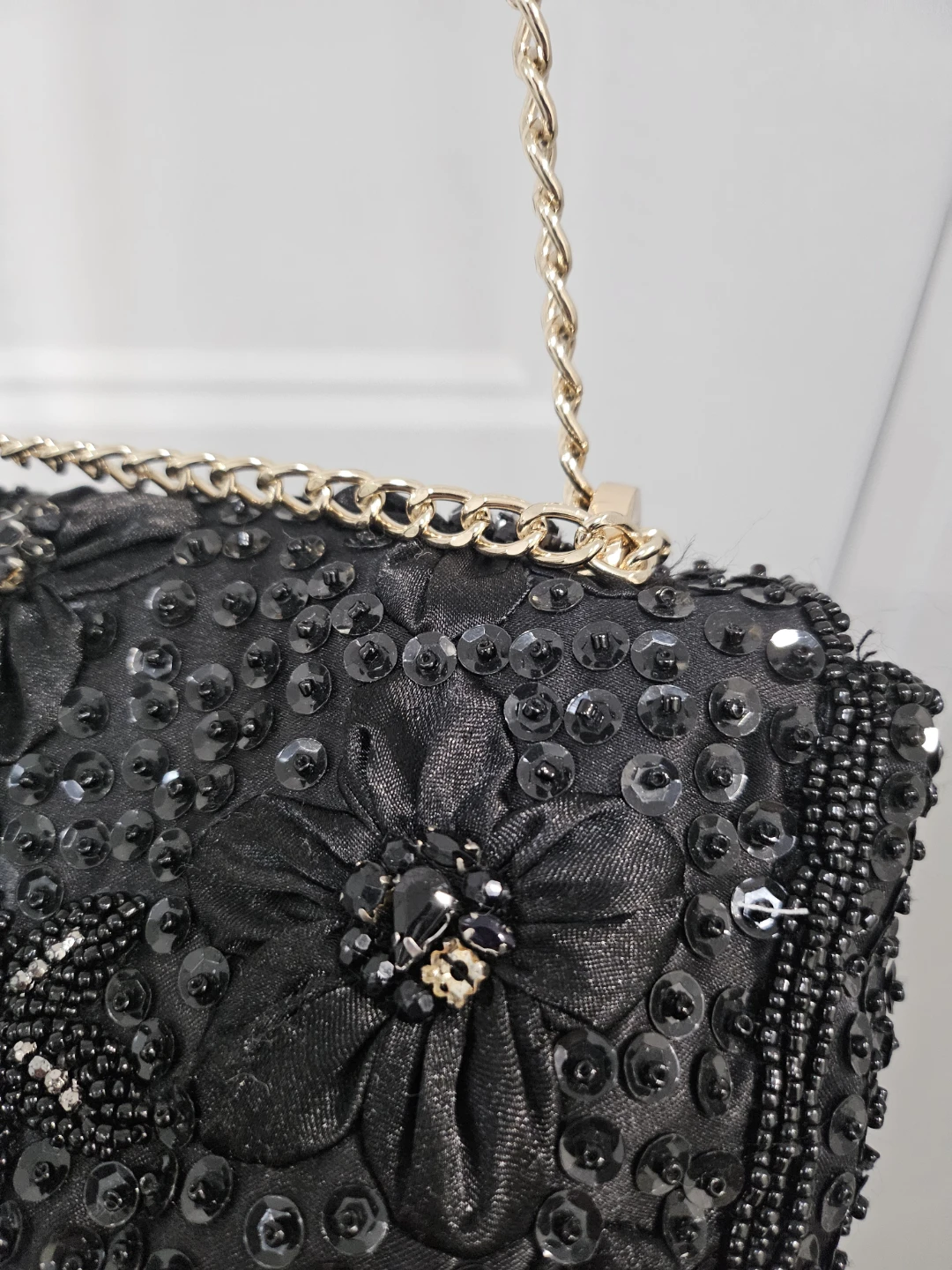 ZARA sac à main noir orné de perles et sequins - photo 4