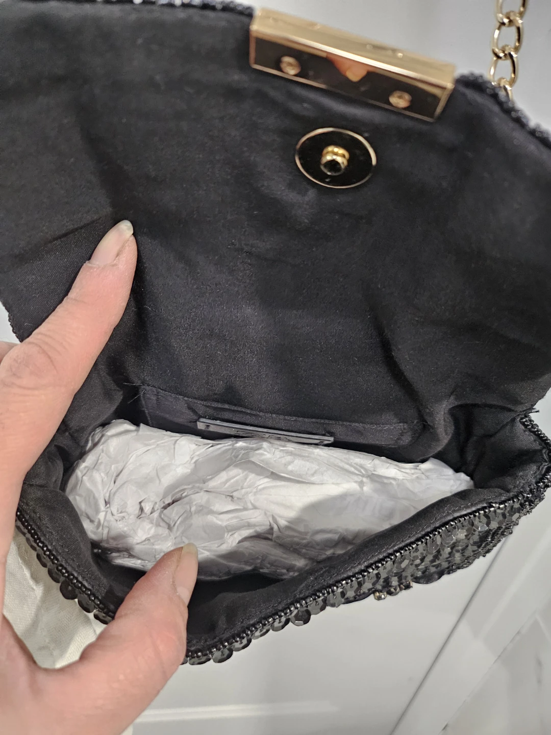 ZARA sac à main noir orné de perles et sequins - photo 5