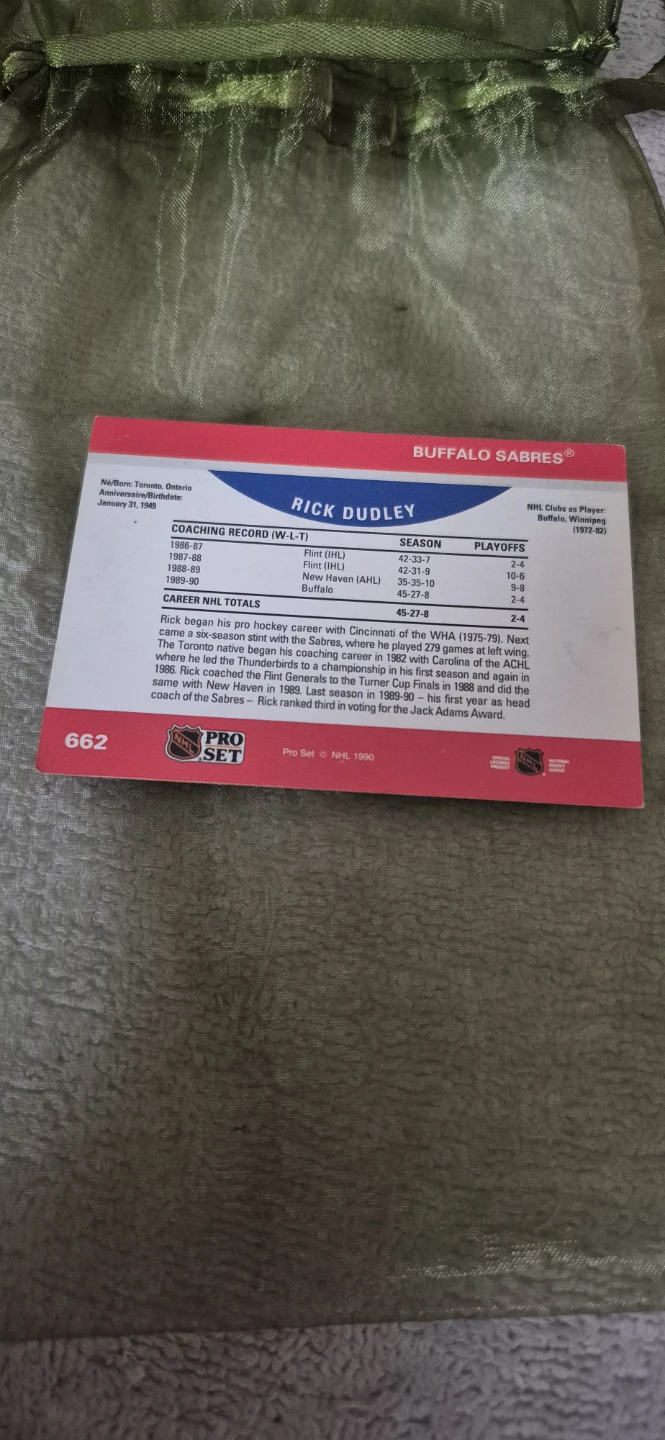 Rick Dudley Buffalo Sabres Pro Set Card - photo 2