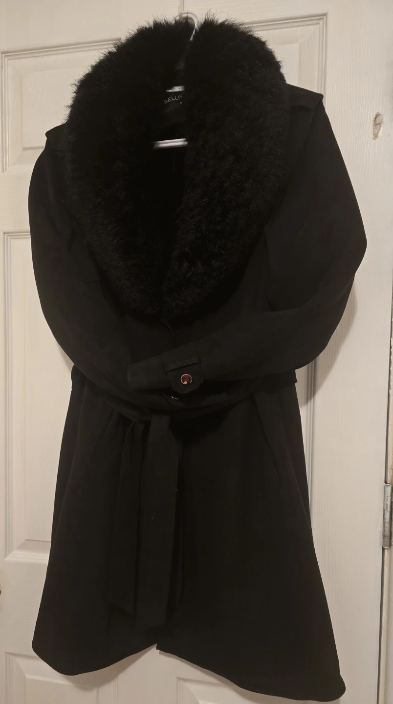 "#cleanout" Bellivera Black Faux Fur Collar Coat - Size M