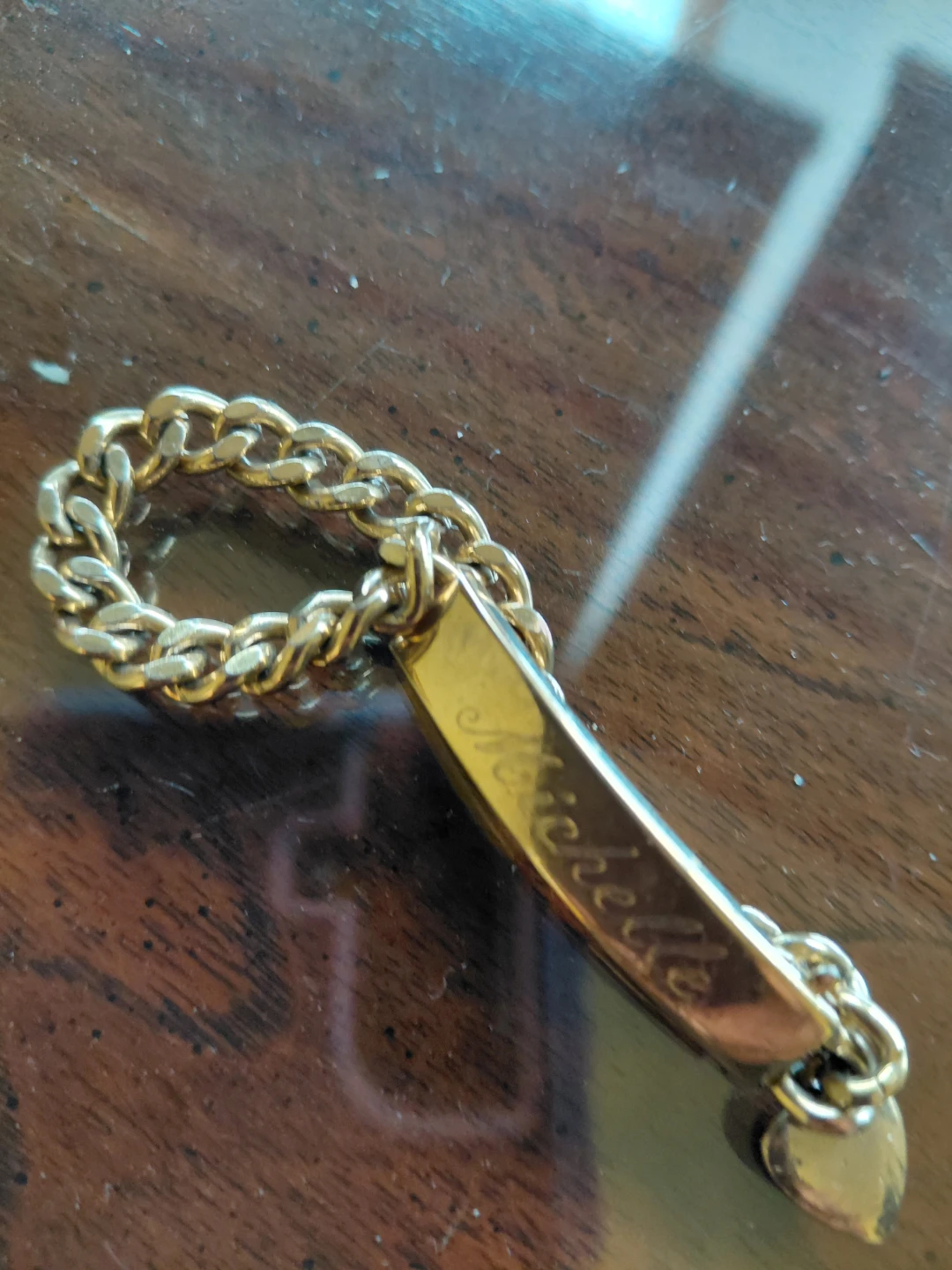 Golden tone  or gold platefBracelet with 'Michelle' Engraving - photo 3