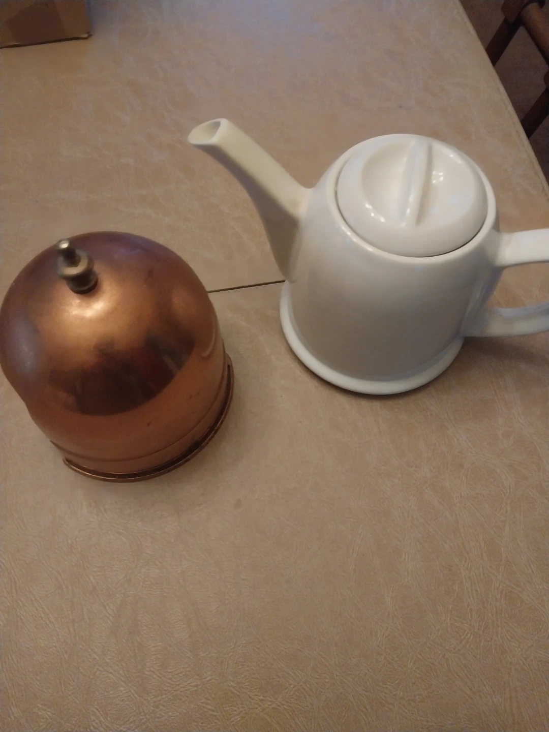 White Ceramic Teapot with Copper Warmer - photo 2