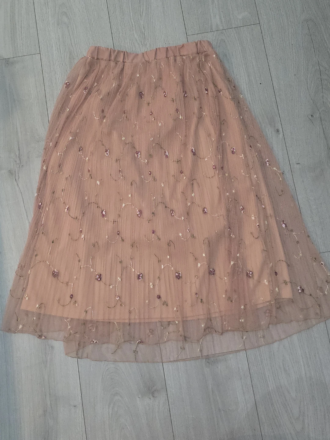 Peach Floral Embroidered Tulle Skirt - photo 3