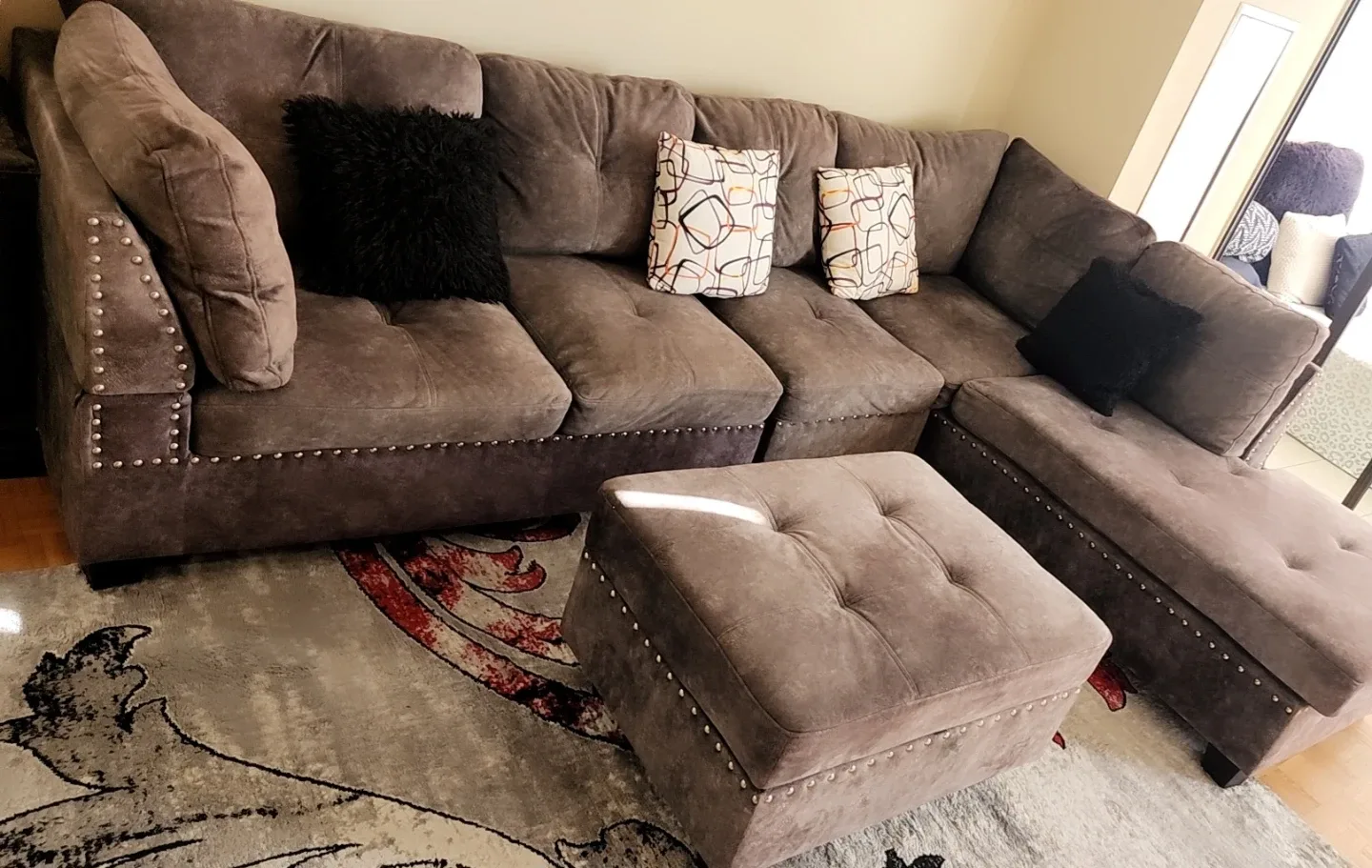 Brown Sectional Sofa with Ottoman