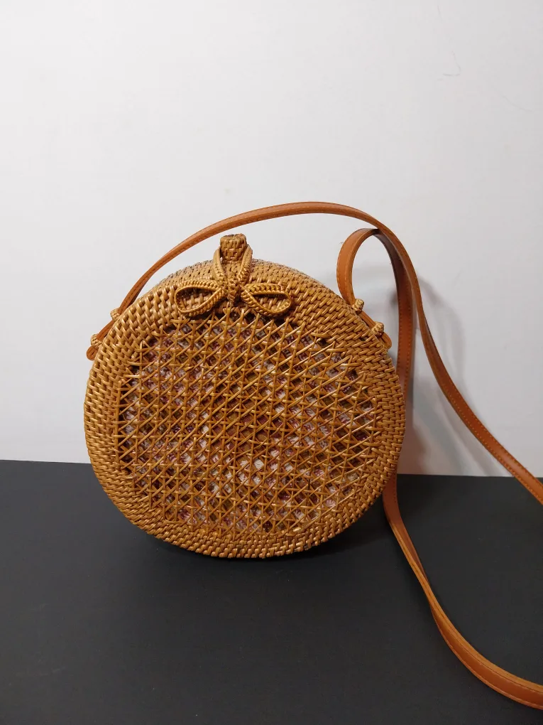Anthropologie Round Woven Rattan Boho Crossbody Bag