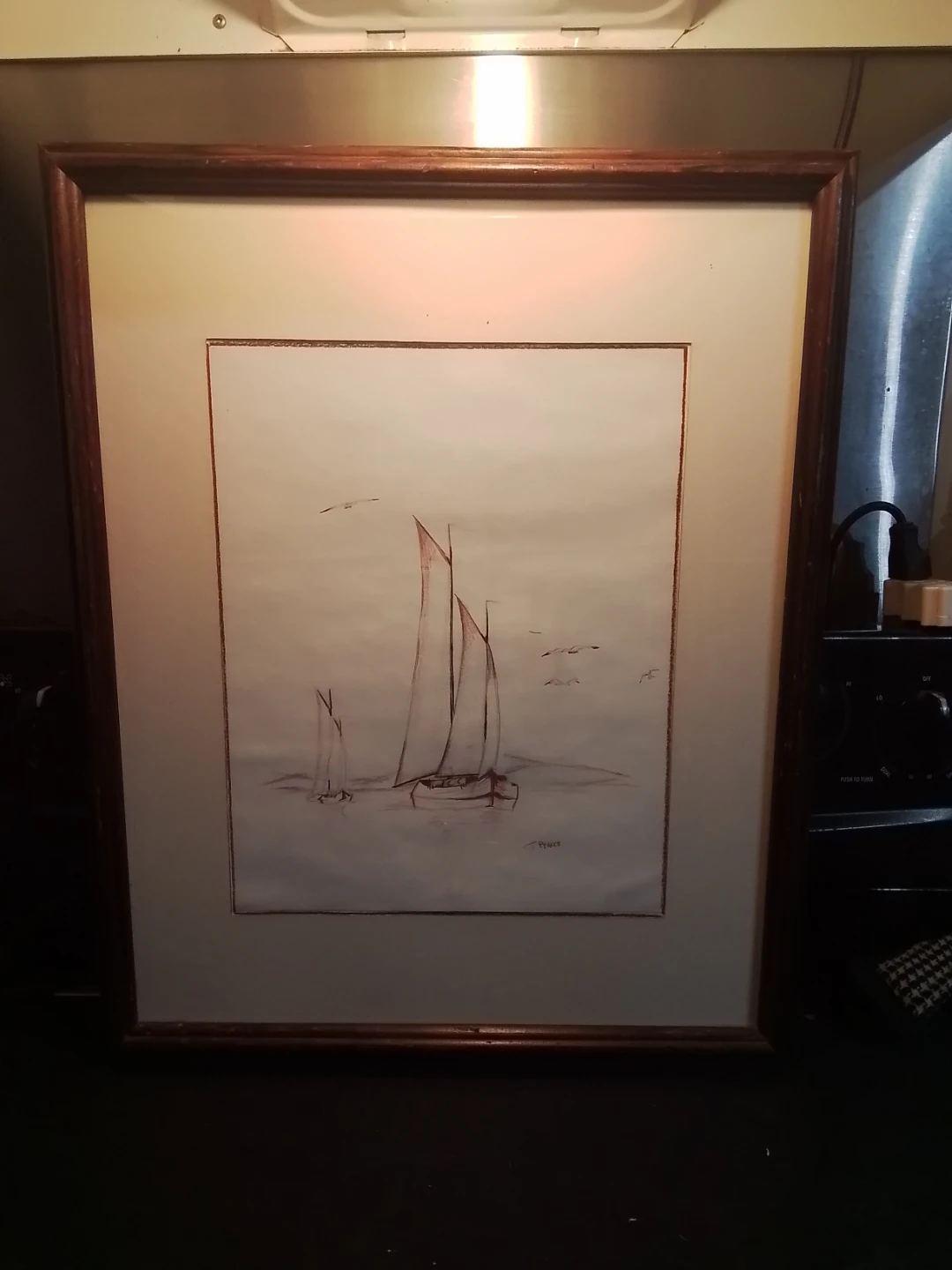 Framed Sailboat Sketch by T. Pearce