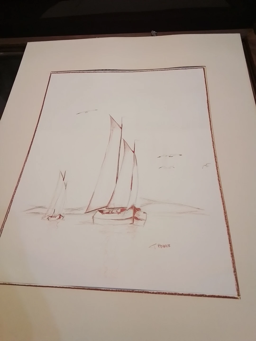 Framed Sailboat Sketch by T. Pearce - photo 2