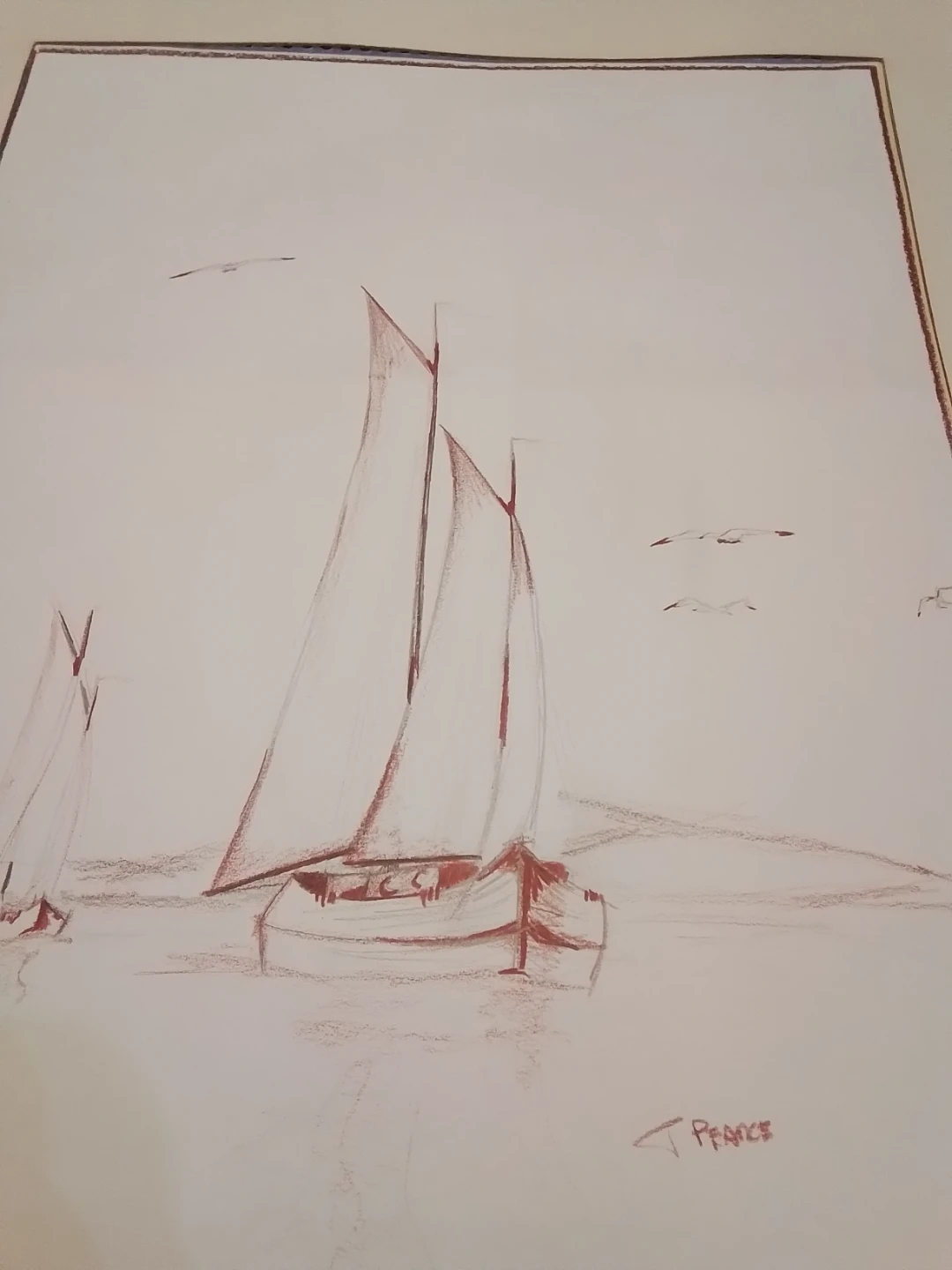 Framed Sailboat Sketch by T. Pearce - photo 3