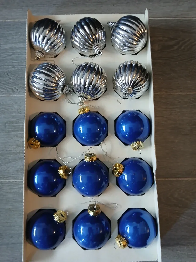 15 Blue & Silver Christmas Ornaments available. Firm price.