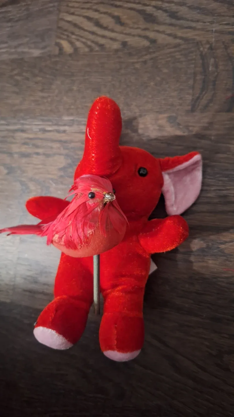 Red Plush Elephant Toy & Bird Hanging #cleanout image indicator(3)