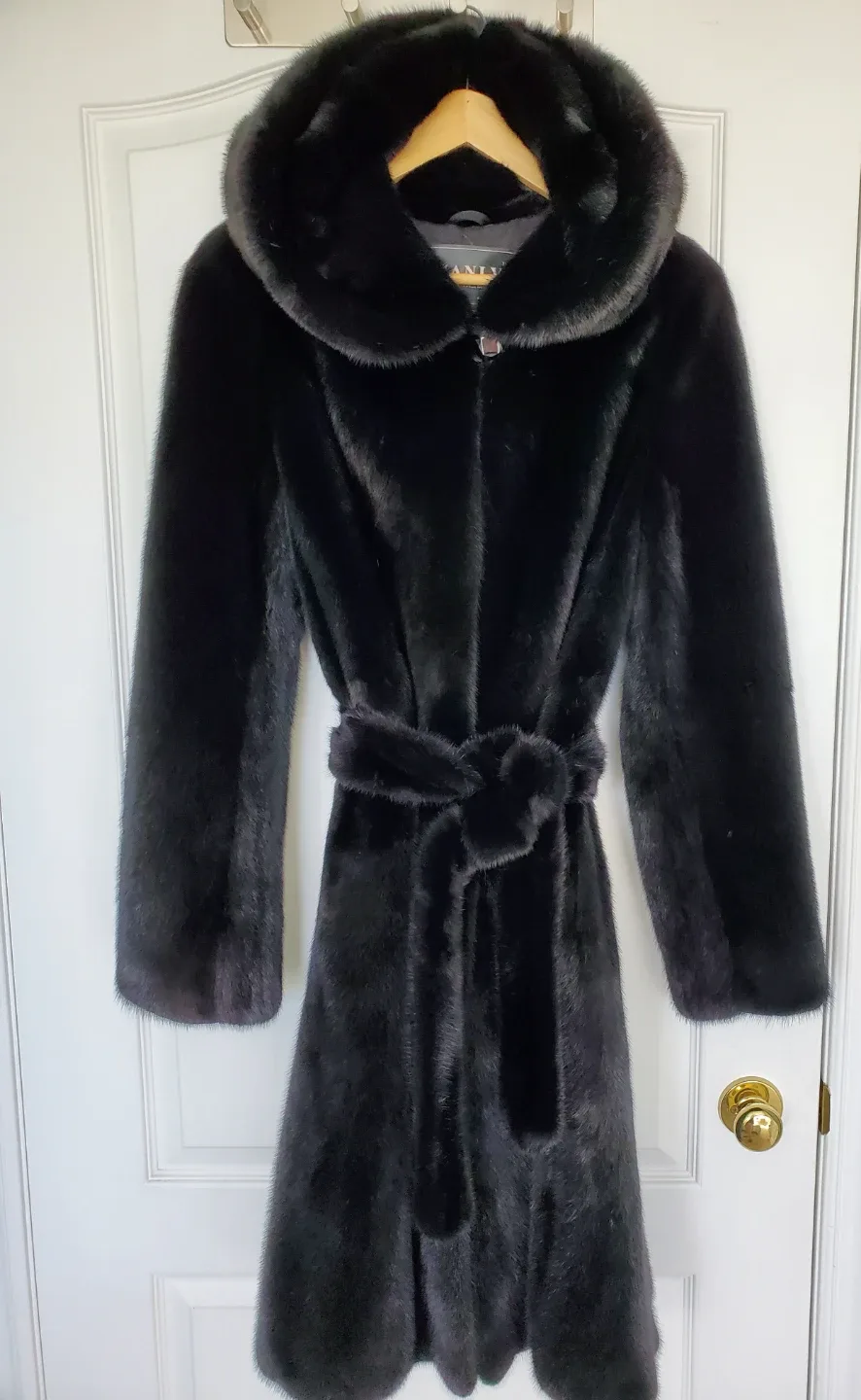 Black Mink Fur Coat with Hood