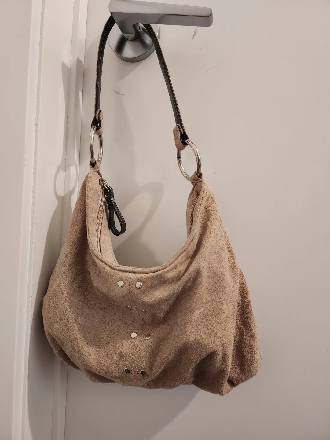 Beige Suede Hobo Bag