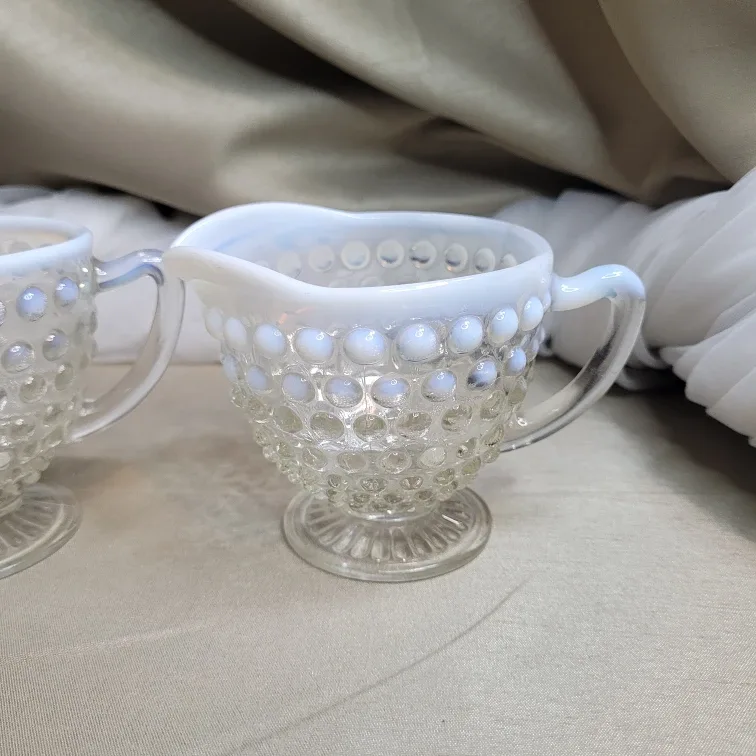 Vintage Anchor Hocking Moonstone Hobnail Cream and Sugar Set image indicator(7)