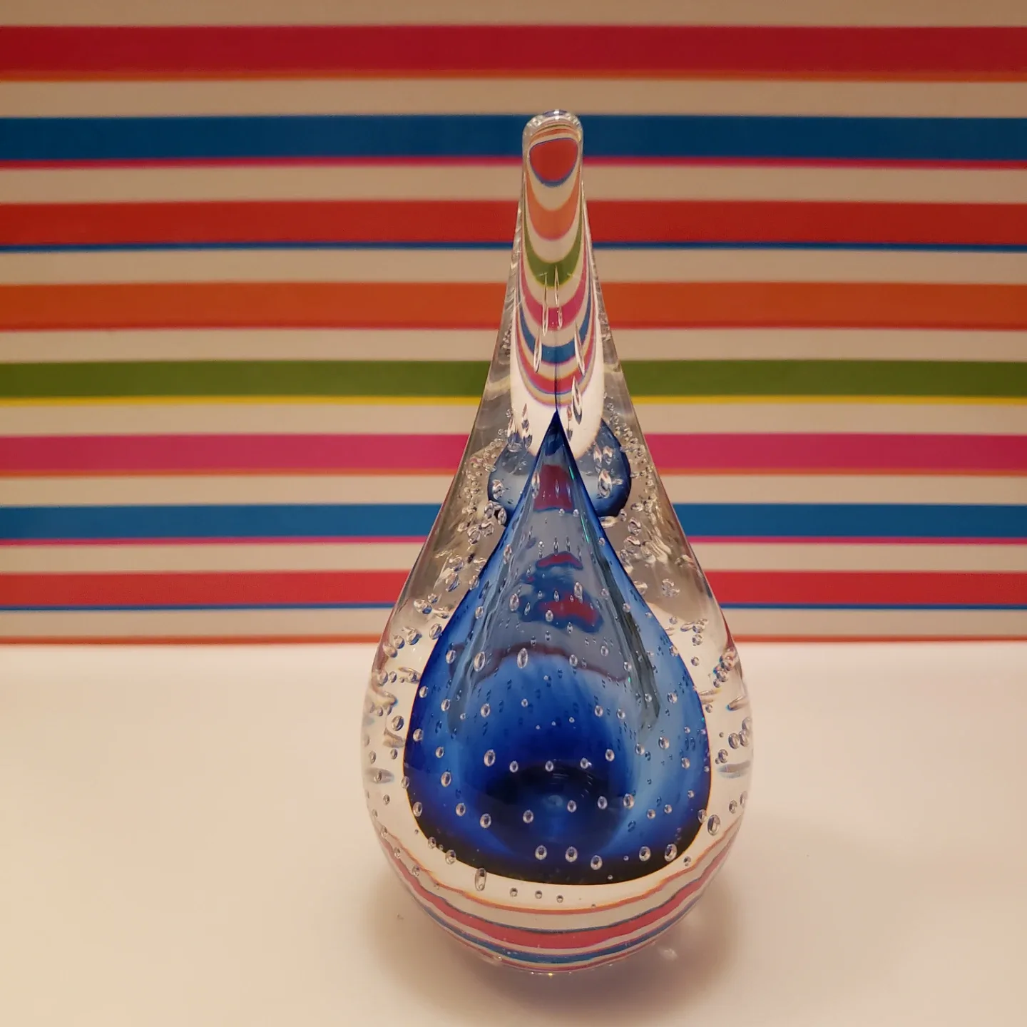 Mp Glass Art Blue Bubble Paperweight