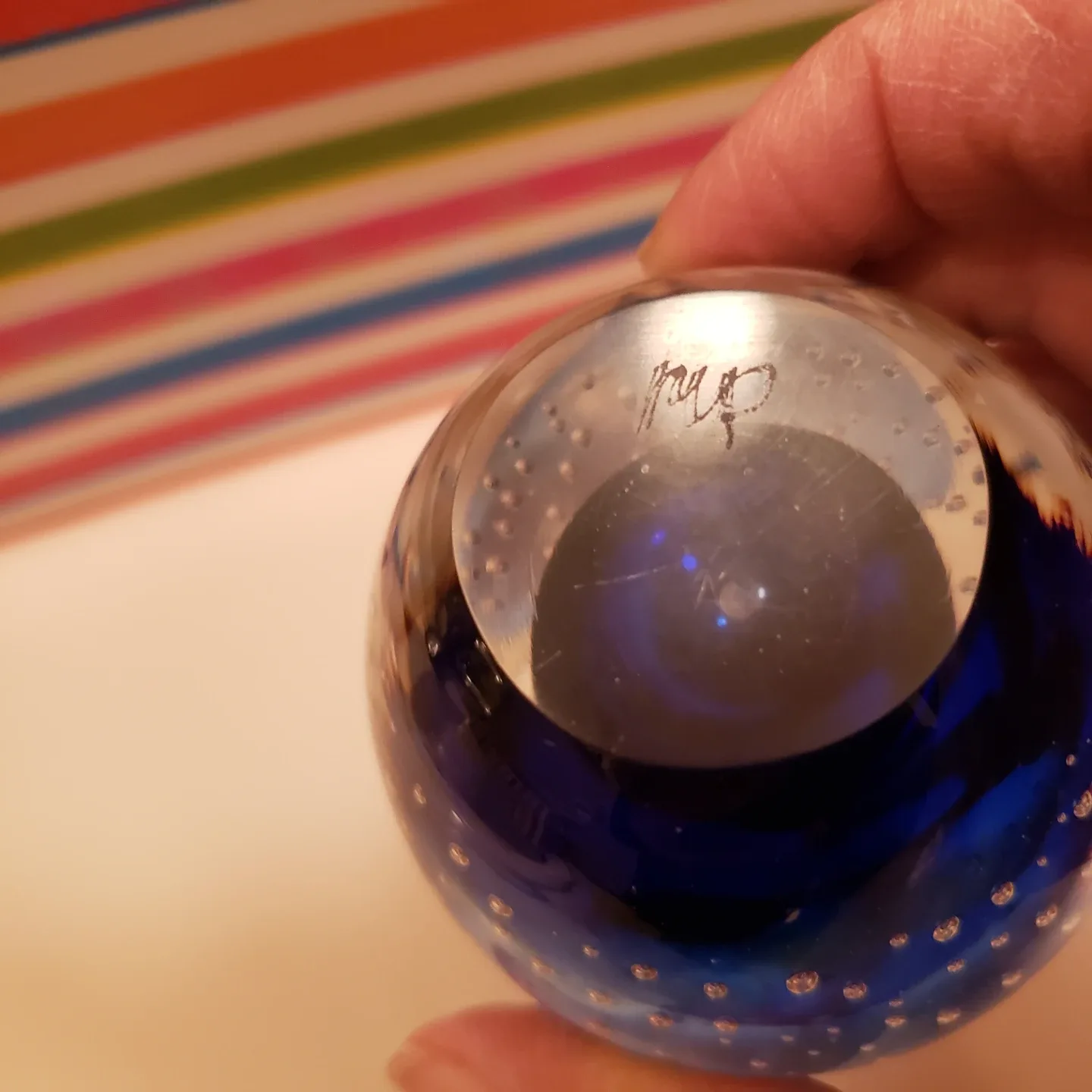 Mp Glass Art Blue Bubble Paperweight image indicator(3)