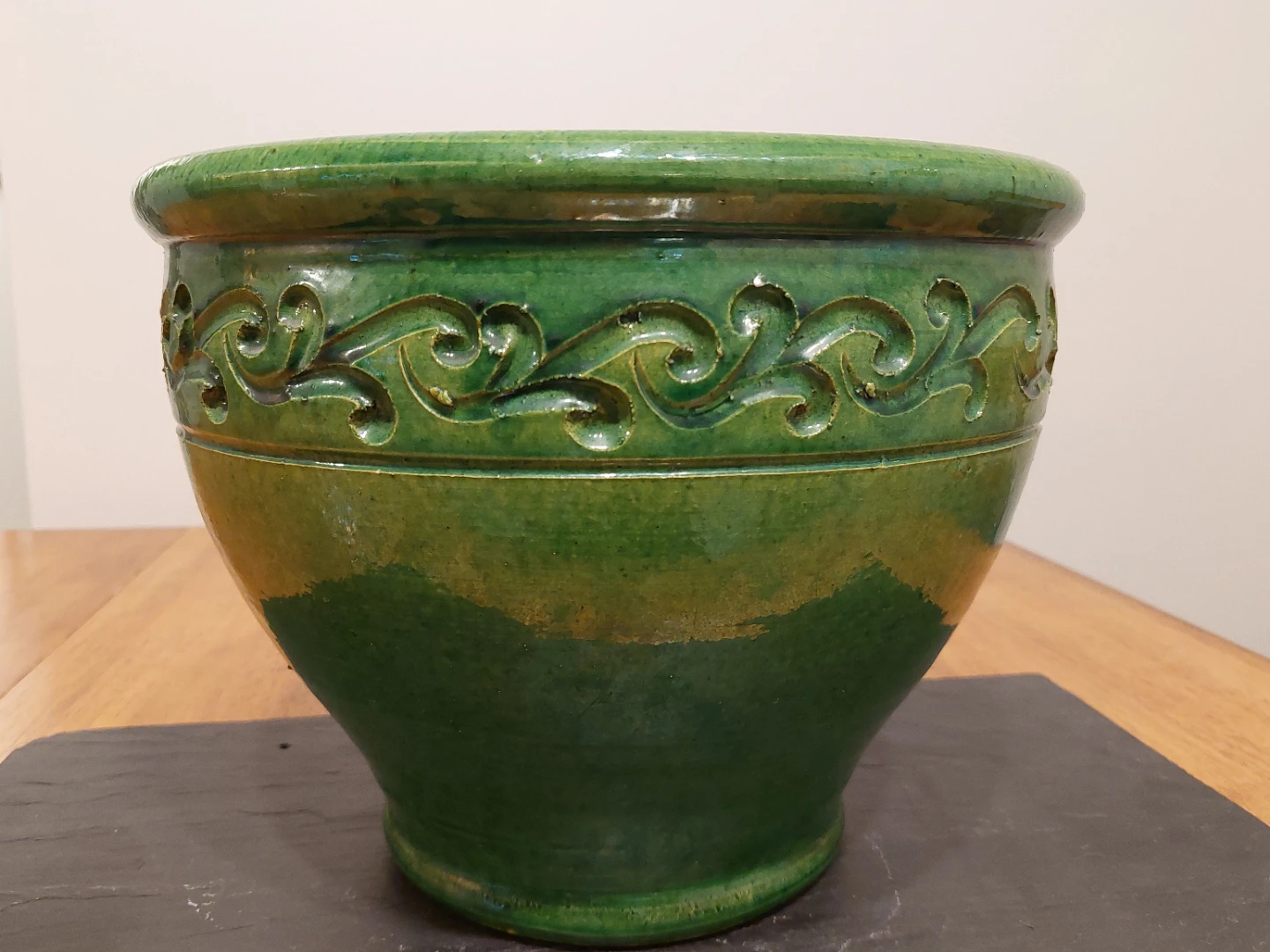 Vintage Hand-Made Glazed Green Decorative Planter - photo 2