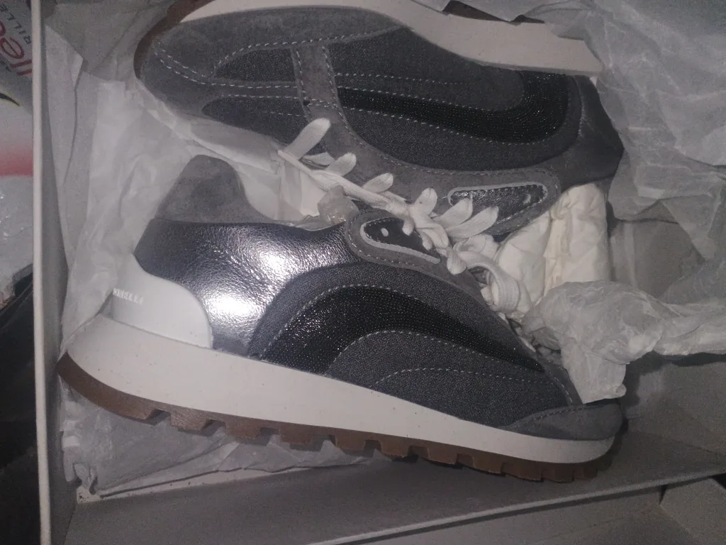 Brunello Cucinelli Grey Suede and Silver Sneakers