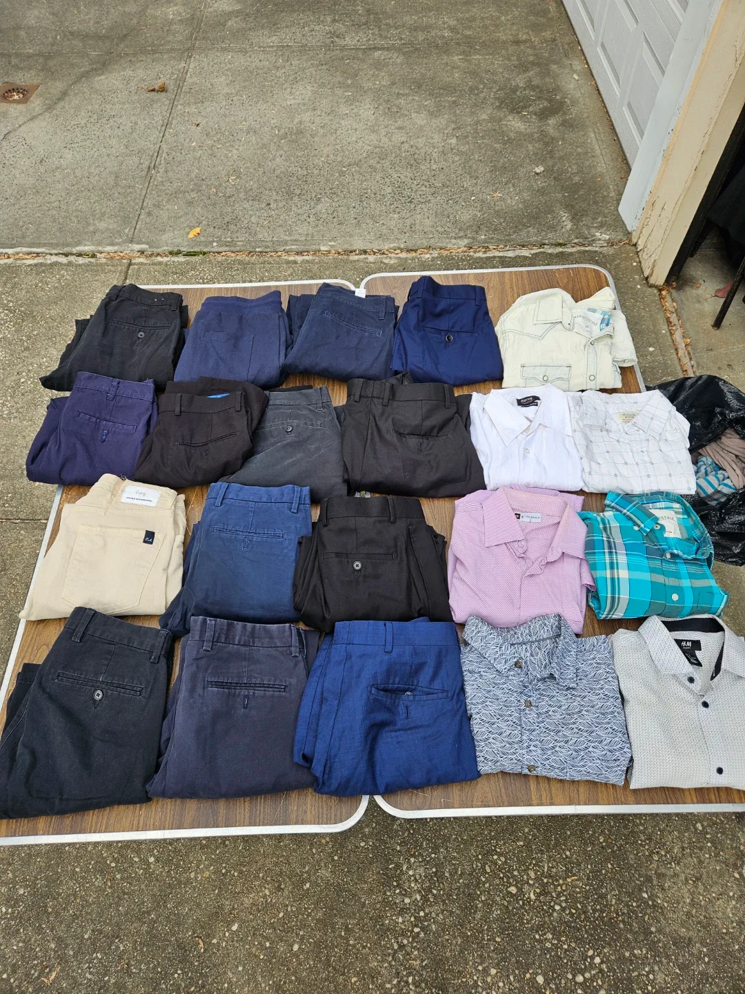 26 pants and shirts size small and 1 suit 2 jackets