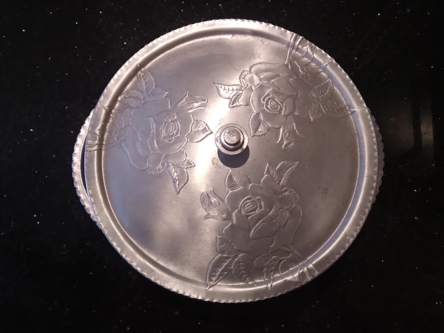 Vintage Aluminum Cake Carrier with Rose Design