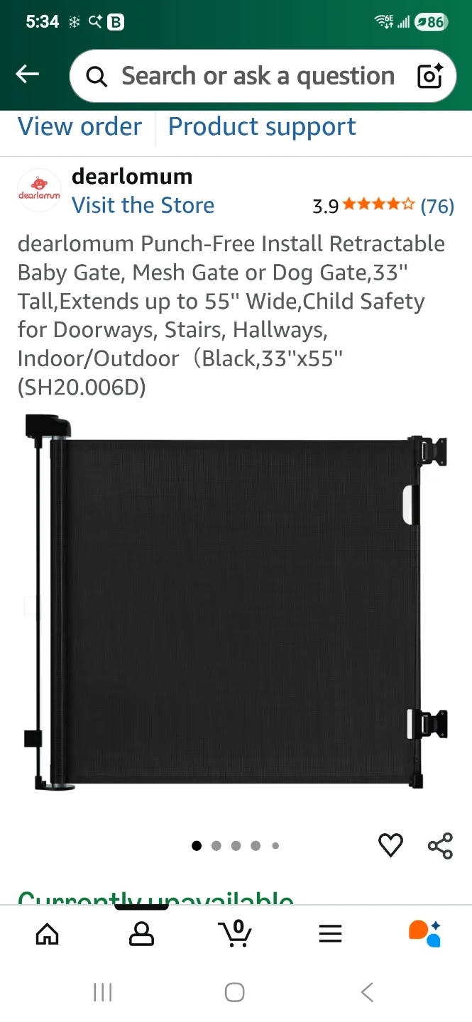 dearlomum Retractable Baby Gate, 33" Tall, Black