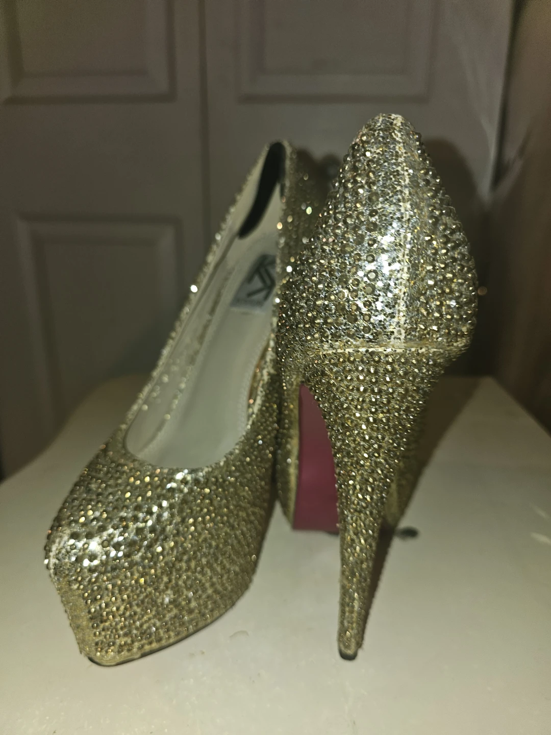 Kouture Gold Rhinestone Heels - Size 7