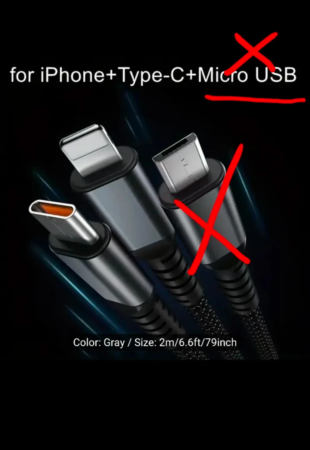 iPhone Lightning, USB-C Charging Cable, 2m Long image indicator(7)