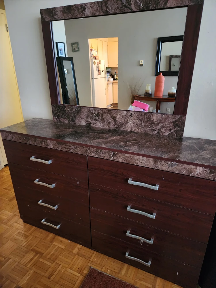 Dresser with Mirror - Brown Marble Effect