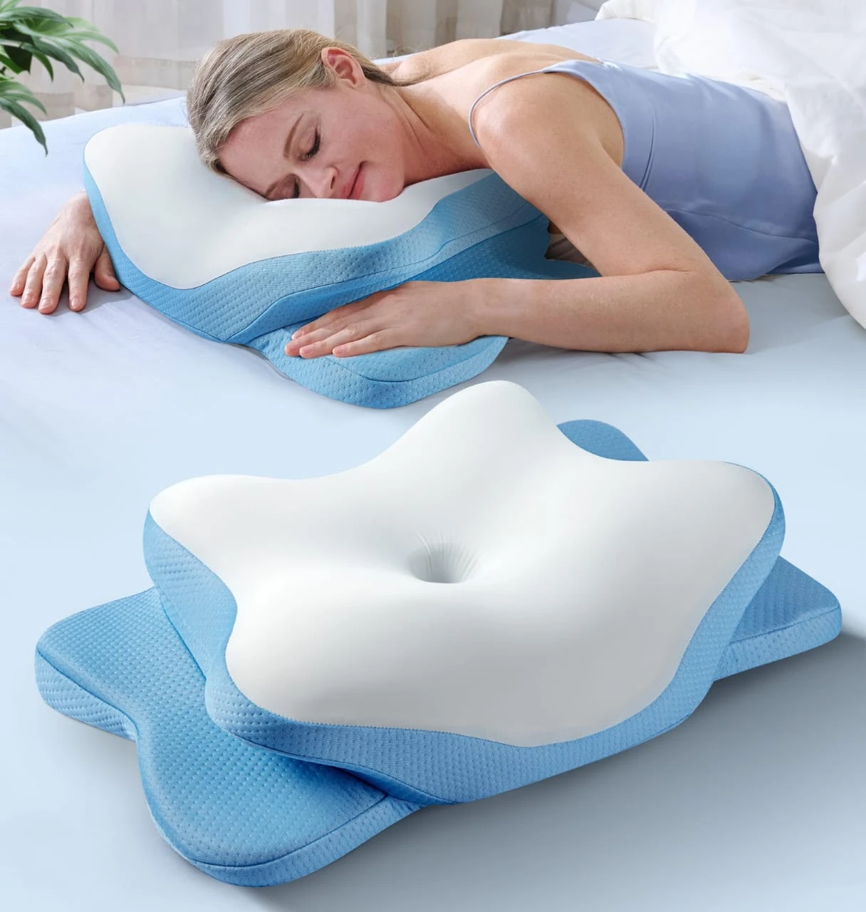 Ergonomic Foam Pillow - Blue