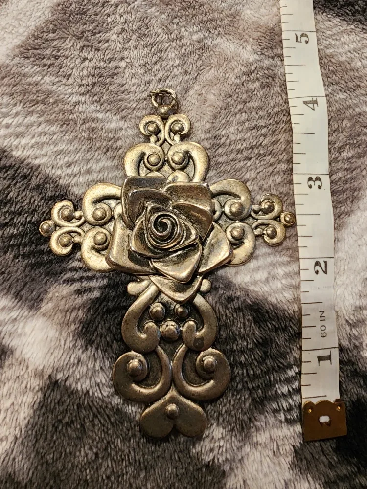 Engraved Cross with Rose Center