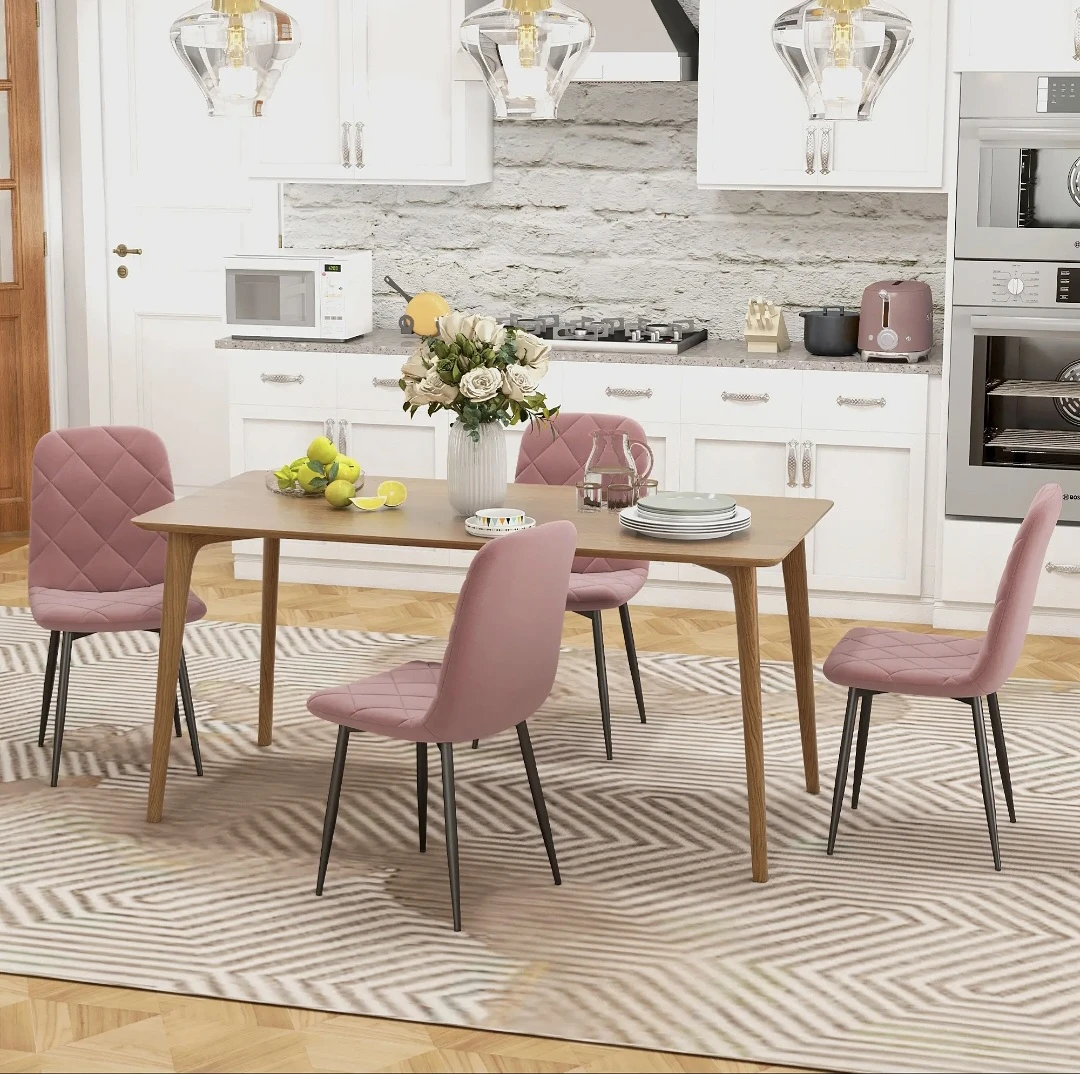 *NEW * Set of 4 Upholstered Dining Chairs with Metal Legs, Pink