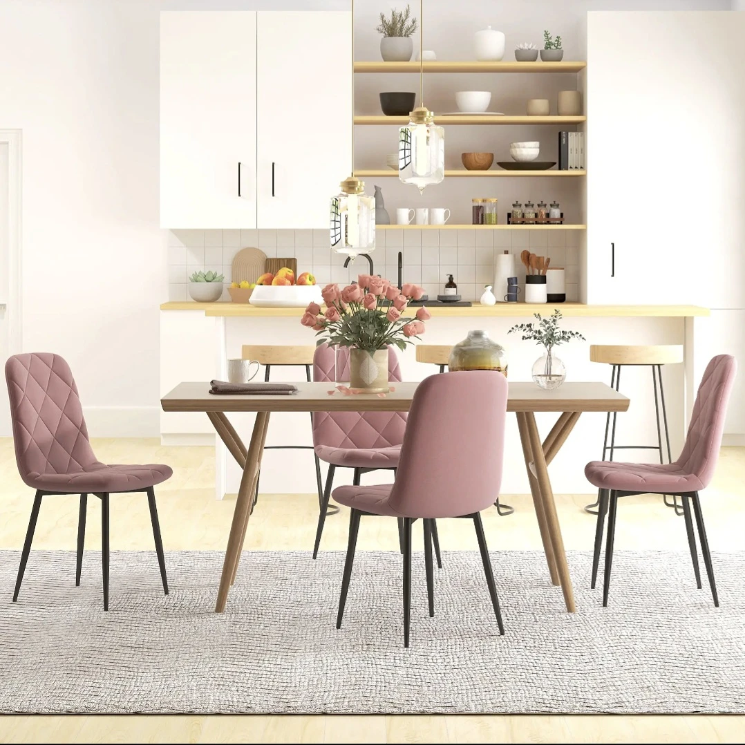 *NEW * Set of 4 Upholstered Dining Chairs with Metal Legs, Pink - photo 2