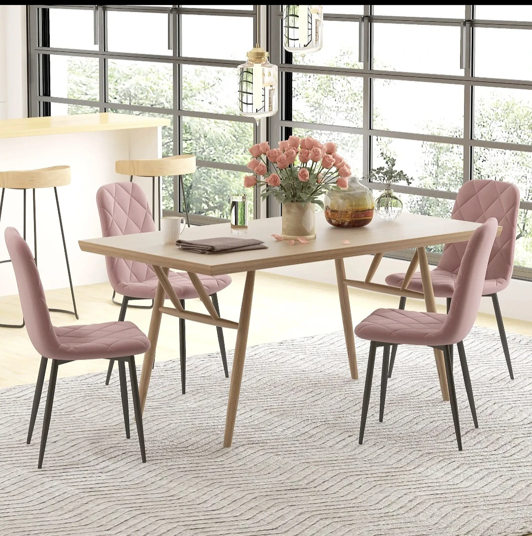 *NEW * Set of 4 Upholstered Dining Chairs with Metal Legs, Pink - photo 3