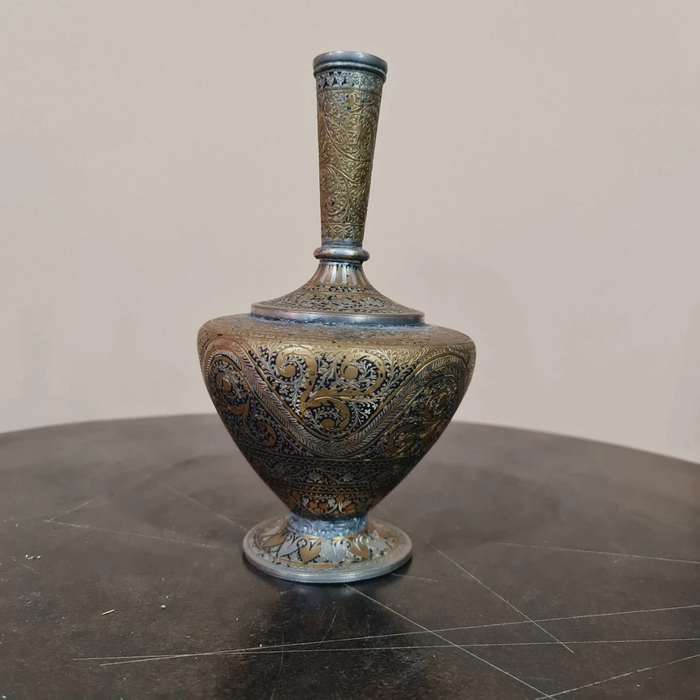 Vintage Etched Metal Vase