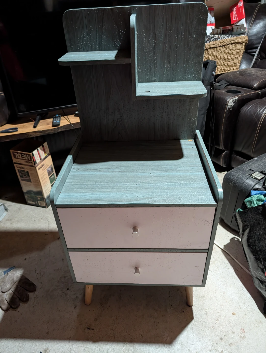 Blue & White Bedside Table with Shelves - photo 4