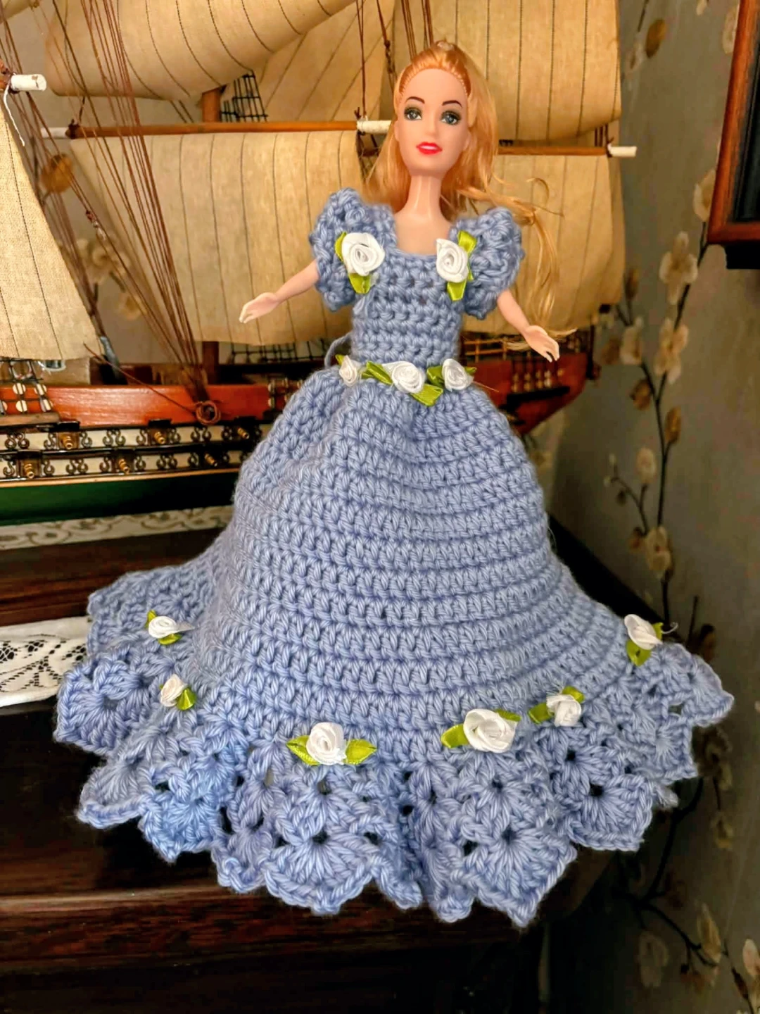 Handmade Crocheted Doll Dress - Blue