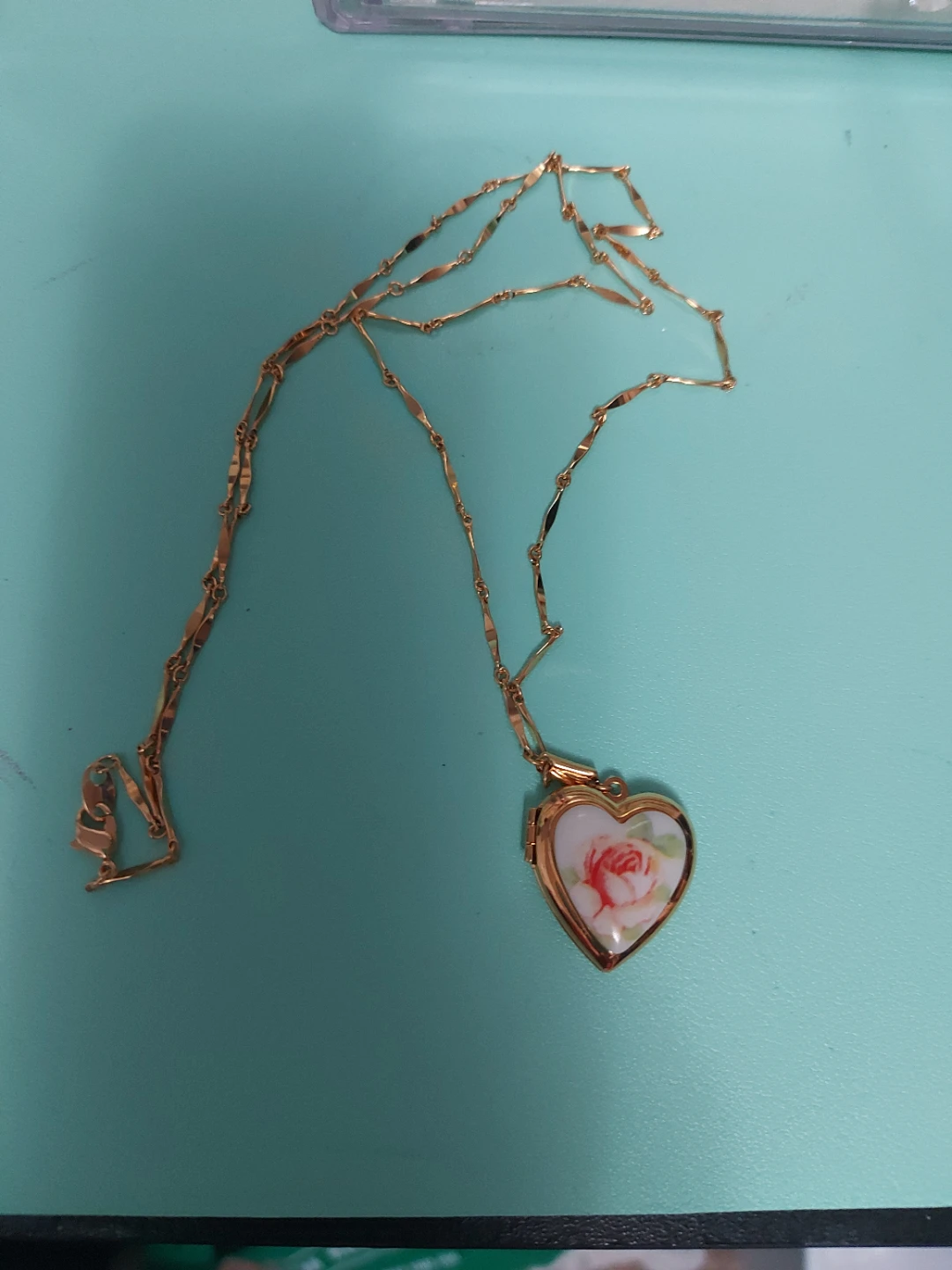Heart Locket Necklace with Rose Design