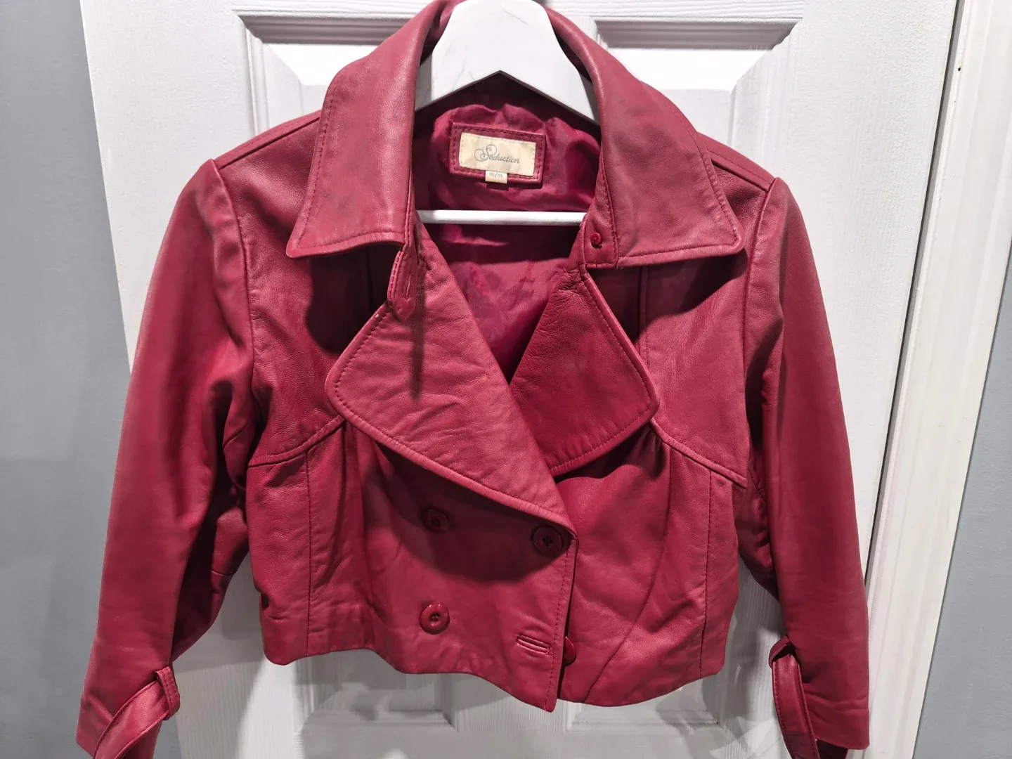 Seduction cropped Red Leather Jacket Size M/M