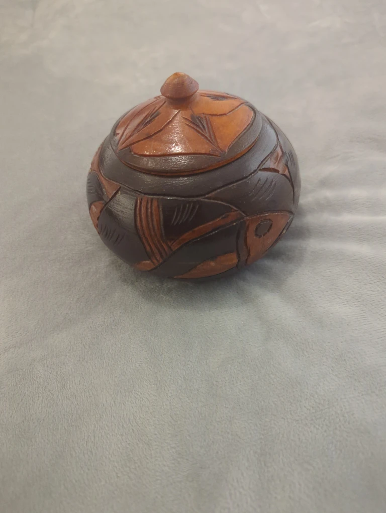 Hand Carved Wooden Lidded Bowl (Last day moving Sunday)