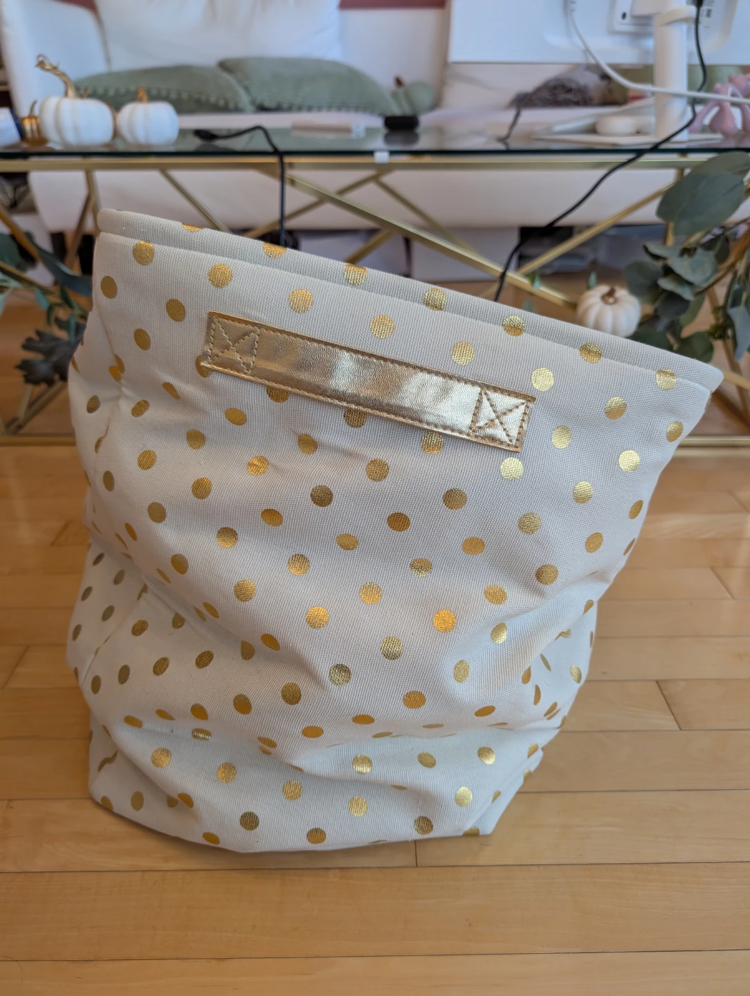 Gold Dot Canvas Storage Basket (Laundry, toys)