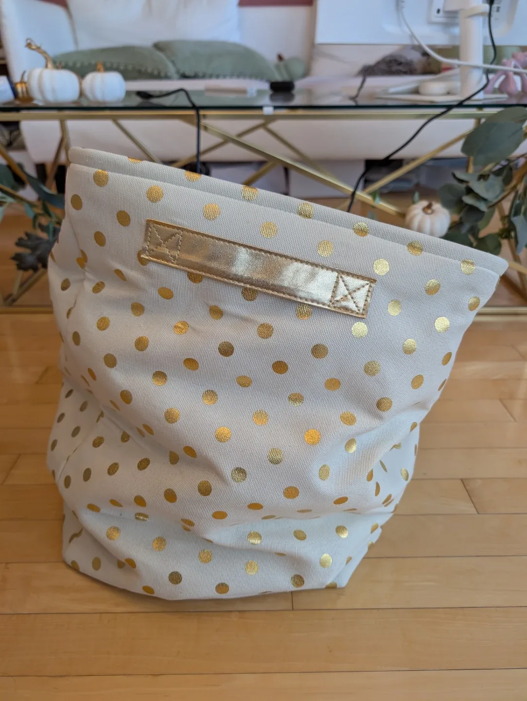 Gold Dot Canvas Storage Basket (Laundry, toys)