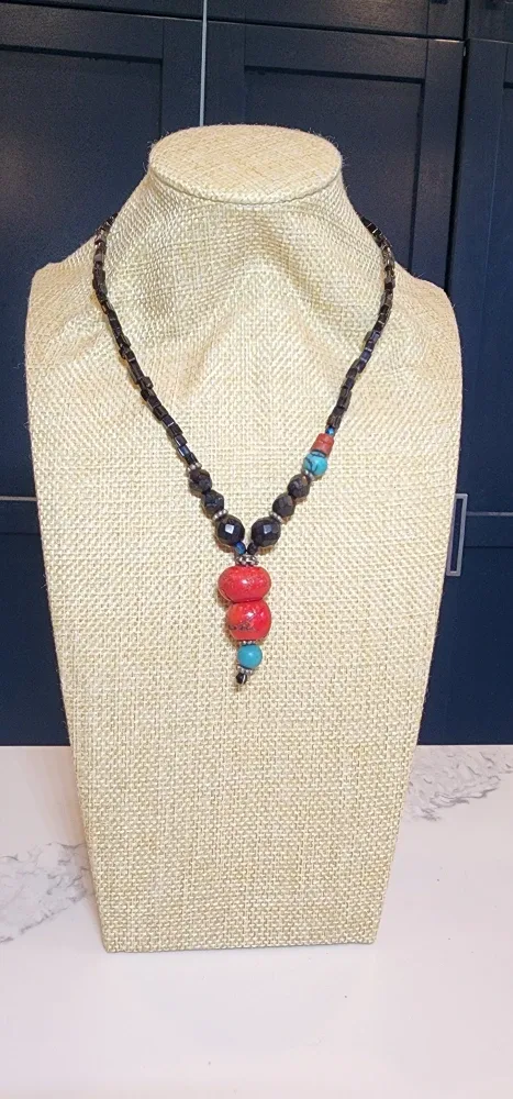 Beaded Statement Necklace - Red, Black, Turquoise image indicator(2)