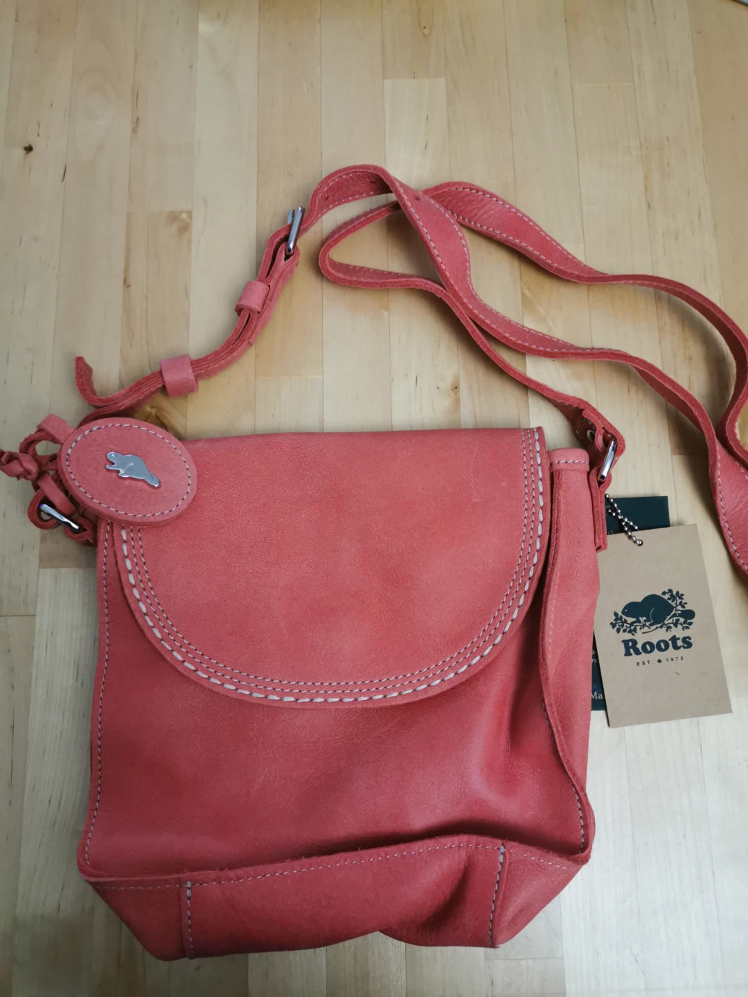 Roots Leather Crossbody Bag - Coral