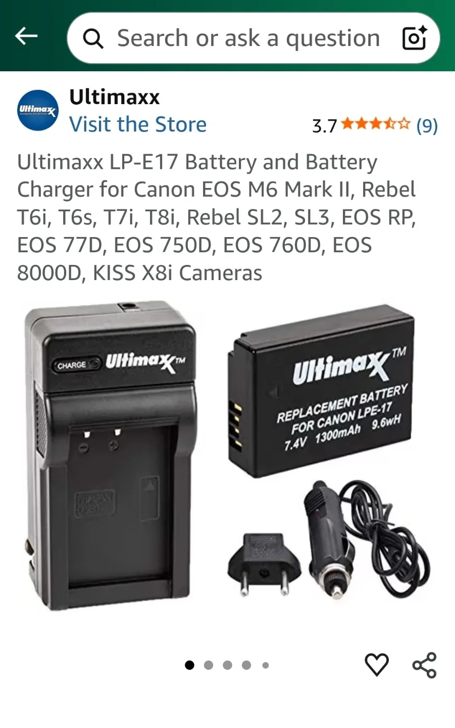 Ultimaxx LP-E17 Battery Charger for Canon EOS