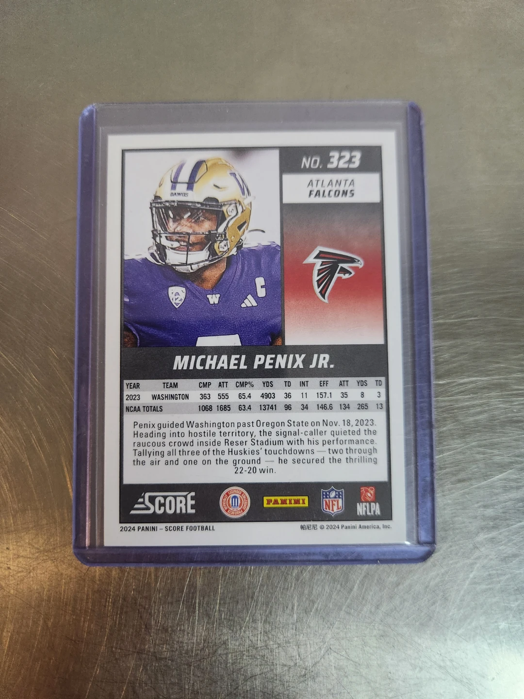 Michael Penix Jr. 2024 Score Football Rookie Card - photo 2