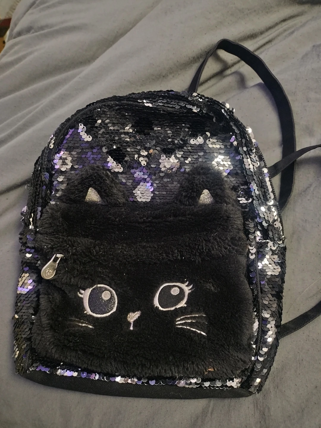 Black Cat Sequin Mini Backpack
