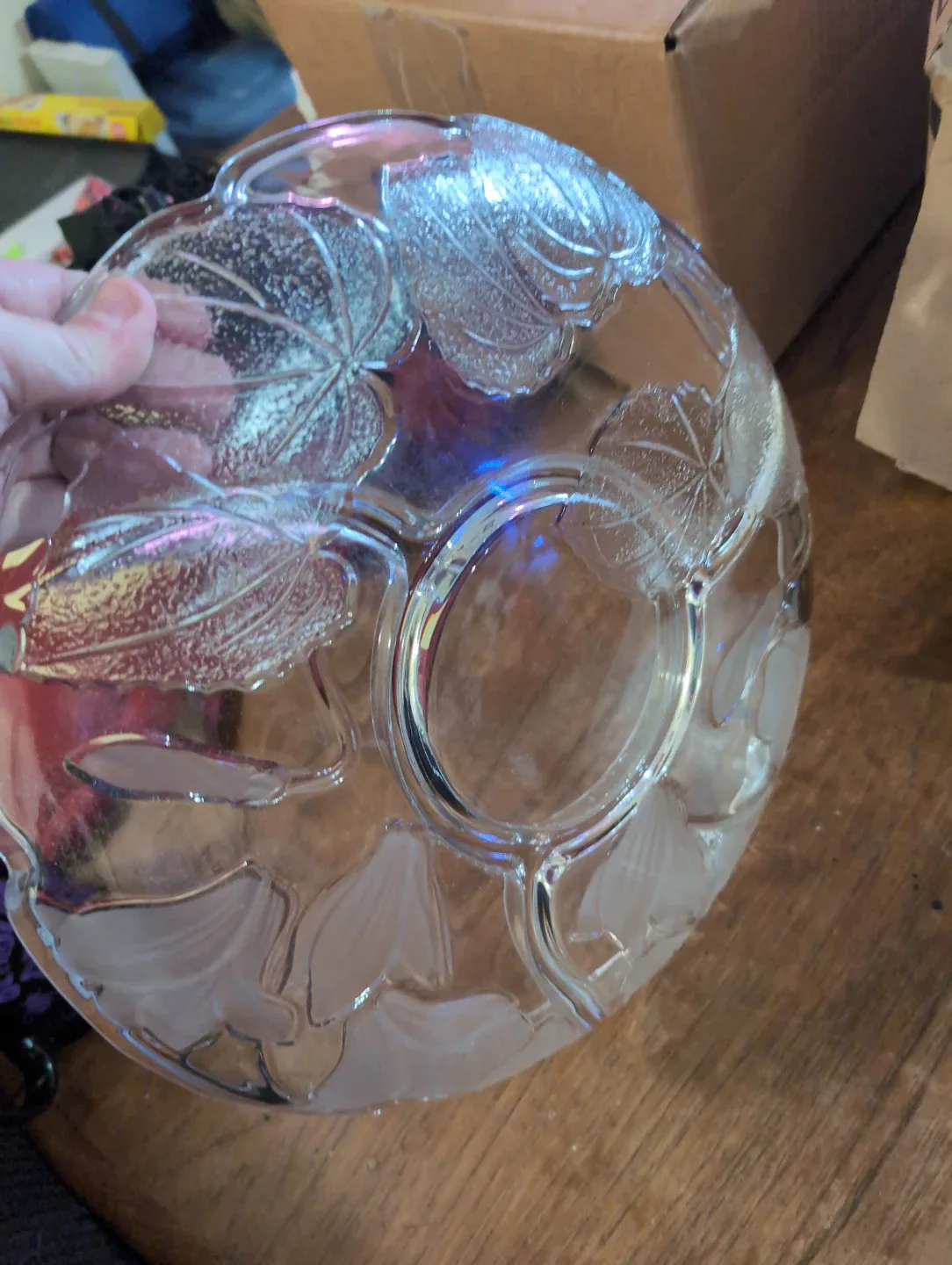 Floral Etched Glass Serving Platter with matching dip bowl image indicator(2)