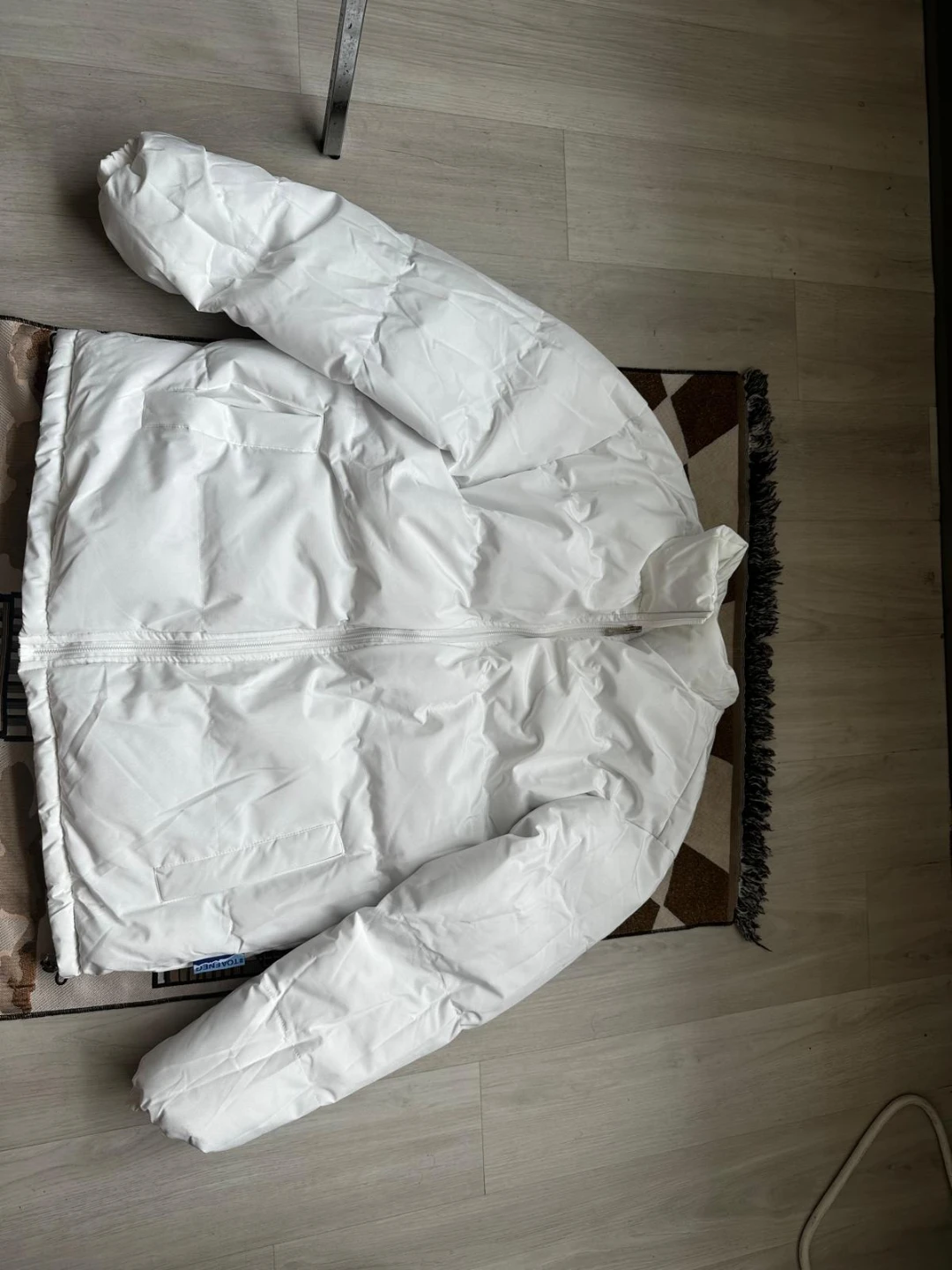 White Newspaper Print Puffer Jacket - photo 2