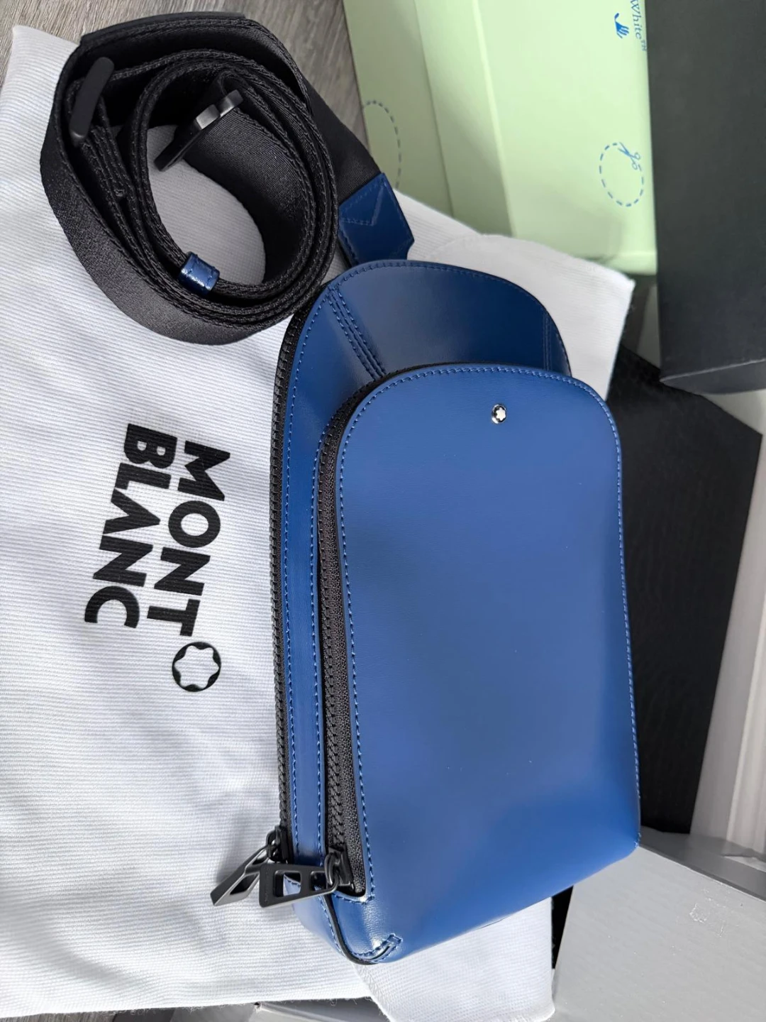 Montblanc Blue Leather Sling Bag