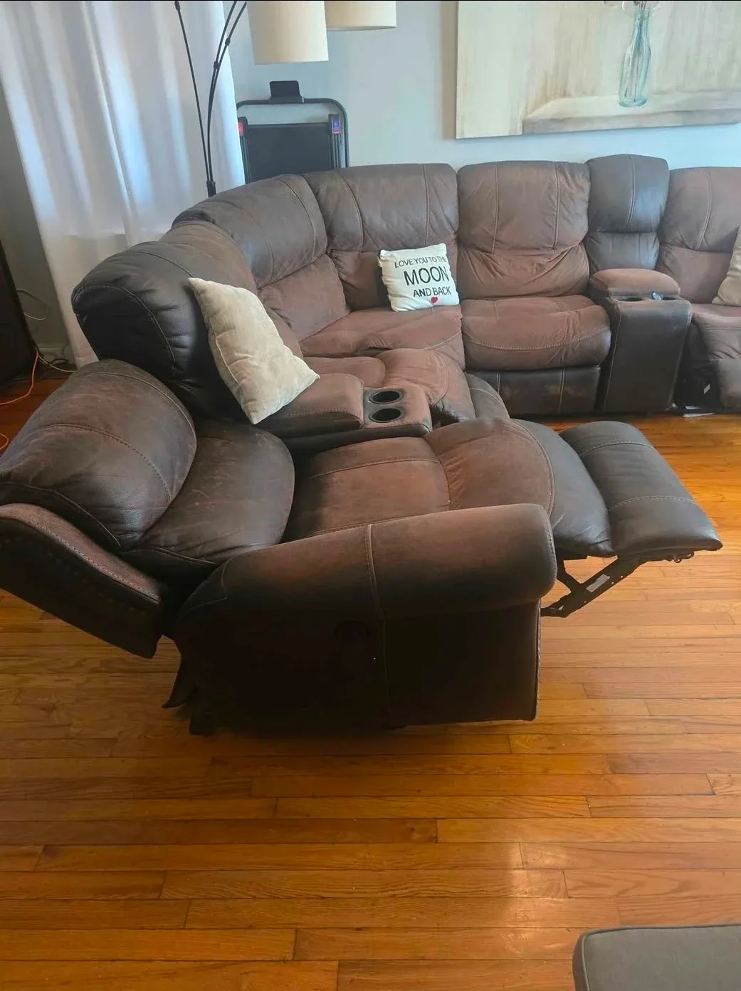 Brown Leather Sectional Sofa with Recliner
